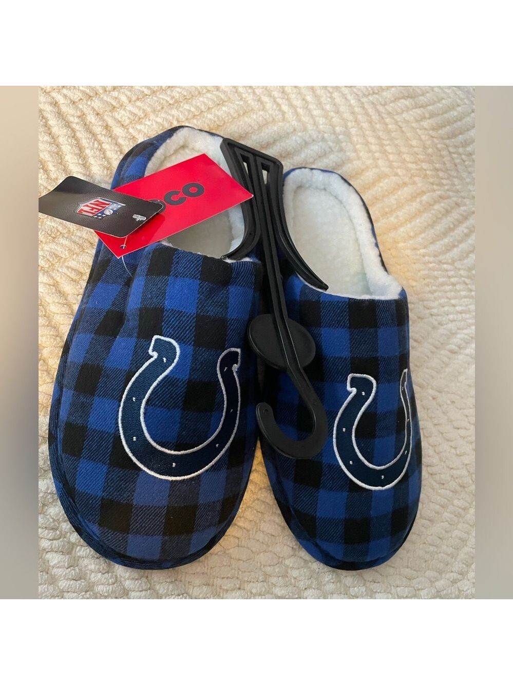 FOCO NFL Indianapolis Colts Sherpa Lined Buffalo Check Slippers